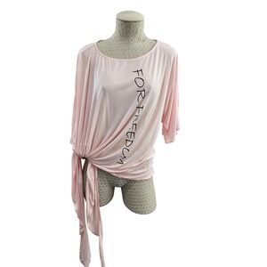 Sak Saum for Abi Ferrin Pink For‎ Freedom Asymmetrical Cotton Tie Waist Top O/S